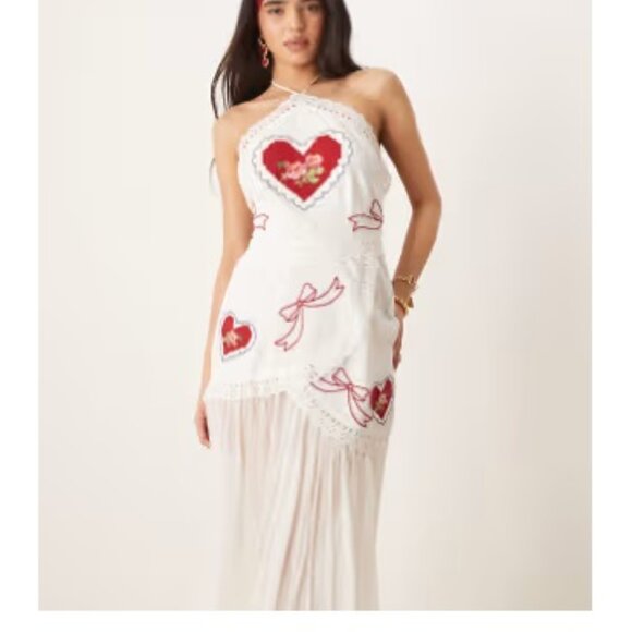 For Love And Lemons Dresses & Skirts - NWT FOR LOVE AND LEMONS MI AMORE EMBROIDERED HALTER NAT WHITE MAXI DRESS SIZE M